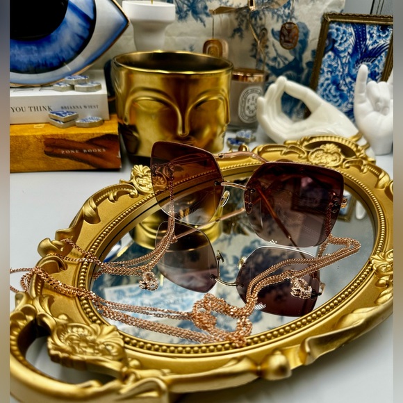 🆕 JIMMY CHOO 🧿 NWOT TAVI DDB3X Oversized Square Sunglasses Gold Copper w Chain - Picture 8 of 16
